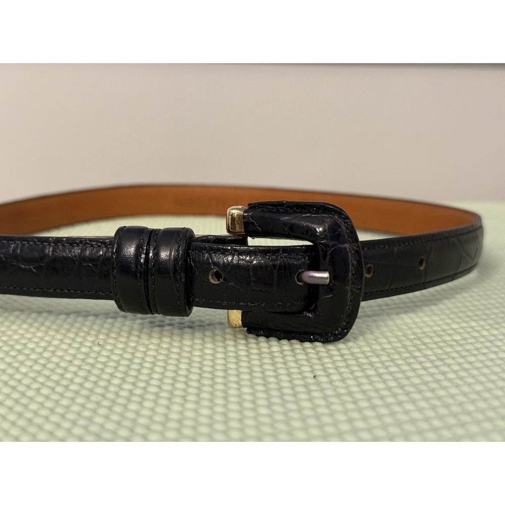 Vintage Joan &‎ David Embossed Calfskin Woman's Belt Black Small Buckle Leather